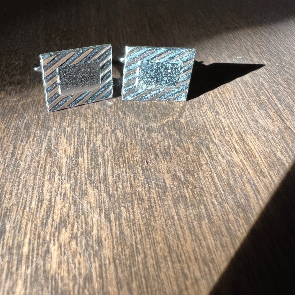 Silver Cuff Links Rectangle Shaped Marked Sterlin… - image 1